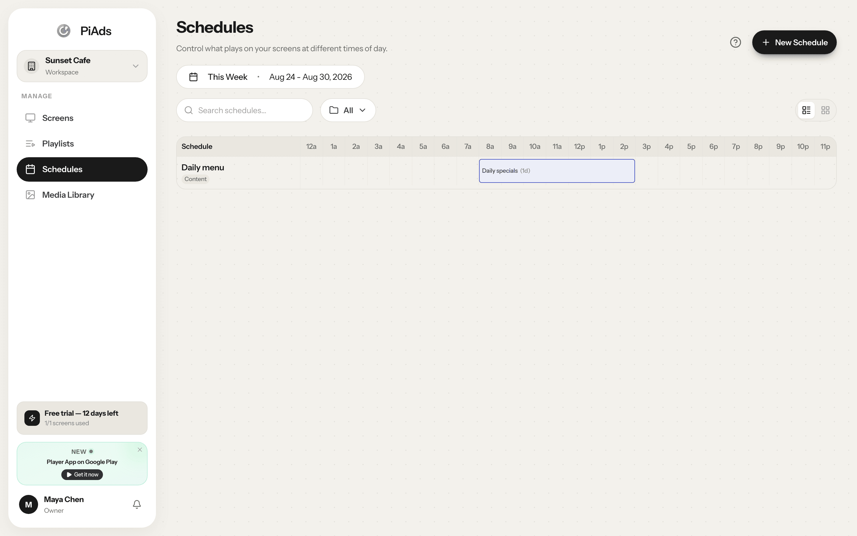 Class Timetable Display — PiAds dashboard