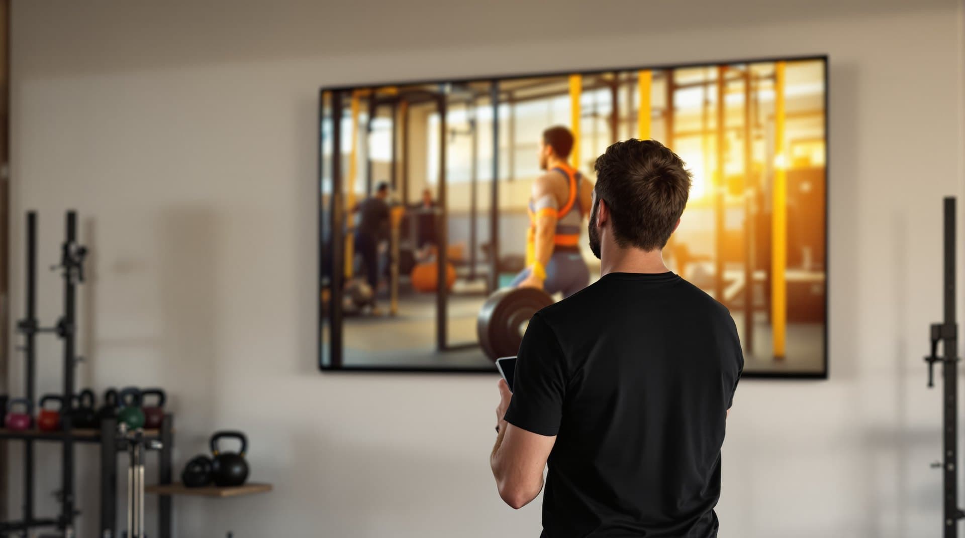 Coach posting the workout of the day to the gym screen from a phone