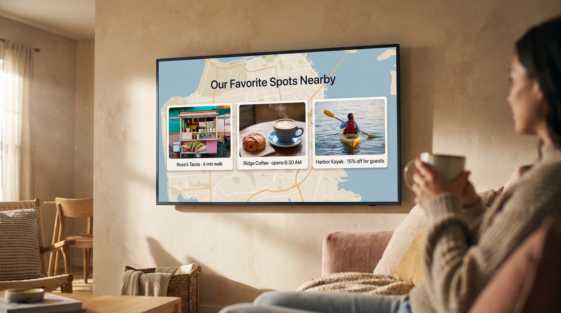 Rental screen rotating the host's favorite nearby spots