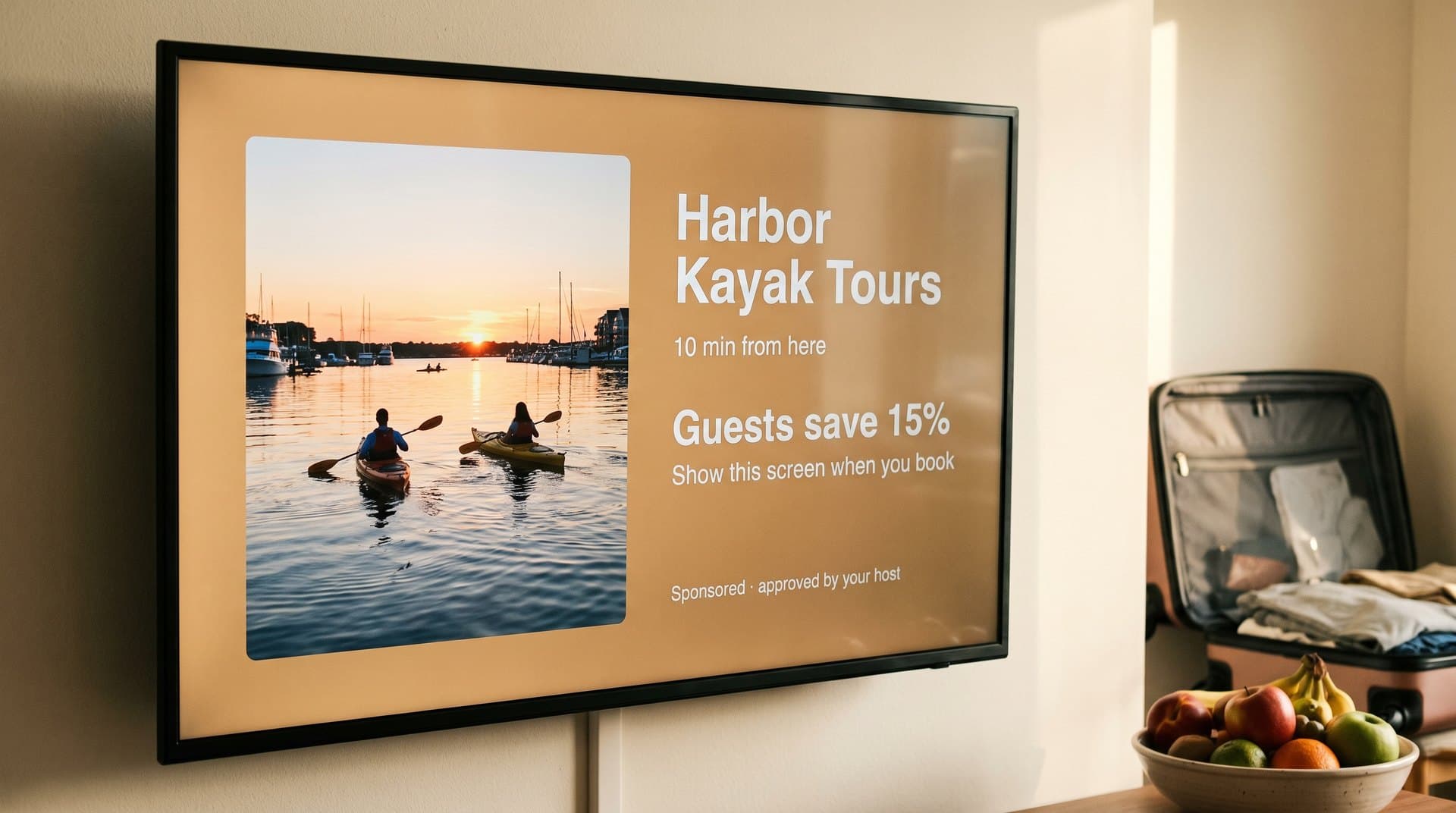 Rental screen running an approved local kayak tour offer for guests